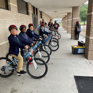 Freewheels gave bikes to Klentzman Intermediate School students for superior attendance and improvement in other areas.